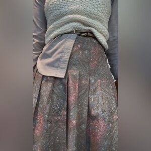 VINTAGE PAISLEY PLEATED MIDI SKIRT